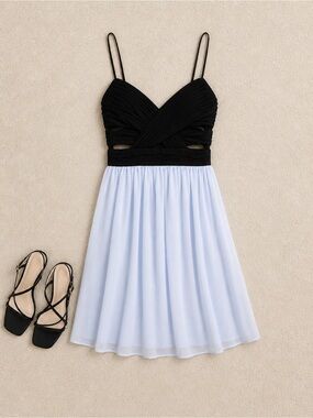Hailey Logan Black and Light Blue Strapless A-Line Dress
